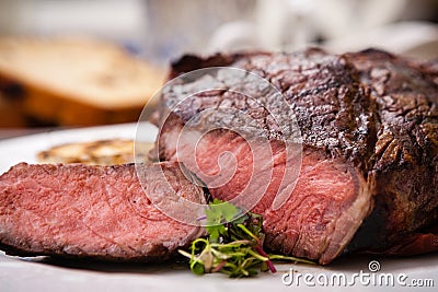 Entrecote with grilled garlic Stock Photo