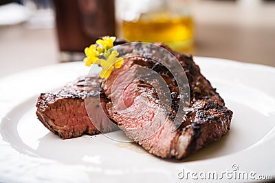 Entrecote with grilled garlic Stock Photo