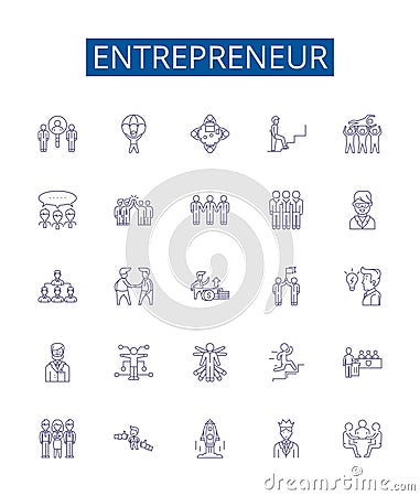 Entrepreneur line icons signs set. Design collection of Enterprising, business, innovator, visionary, aspiring, self Vector Illustration