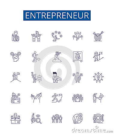 Entrepreneur line icons signs set. Design collection of Enterprising, business, innovator, visionary, aspiring, self Vector Illustration