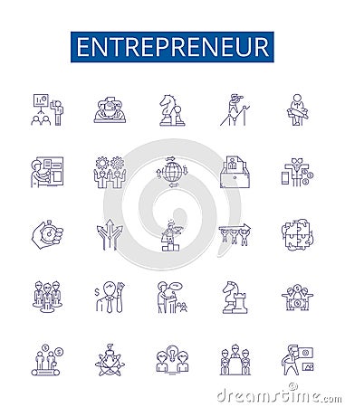 Entrepreneur line icons signs set. Design collection of Enterprising, business, innovator, visionary, aspiring, self Vector Illustration