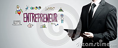 Entrepreneur with man holding tablet computer Stock Photo