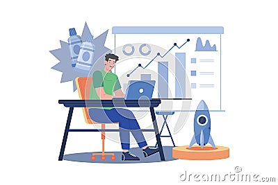 Entrepreneur managing business and service development Vector Illustration