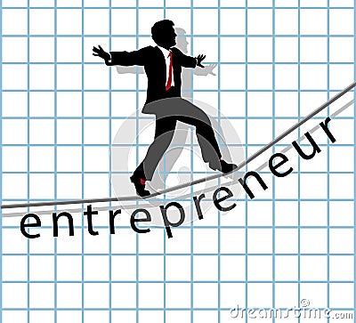 Entrepreneur on tightrope start up success Vector Illustration