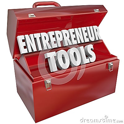 Entrepreneur Tools Red Toolbox Skills Ideas Stock Photo