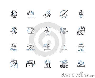 Entrepreneurial victory line icons collection. Visionary, Resilient, Ambitious, Creative, Tenacious, Determined Vector Illustration