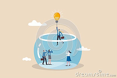 Entrepreneurship escape from routine job, freedom idea to start new business, solution to solve problem concept, smart businessman Vector Illustration