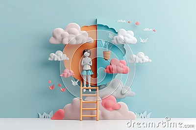 Entrepreneurship icon flat design front view startup theme 3D render Splitcomplementary color scheme Stock Photo