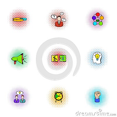 Entrepreneurship icons set, pop-art style Vector Illustration