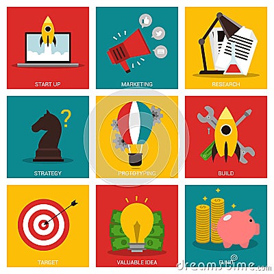 Entrepreneurship nine flat items concept Vector Illustration