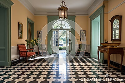 entryway of greek revival mansion Stock Photo