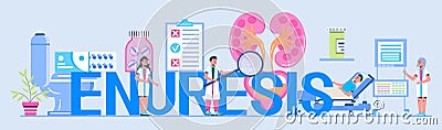 Enuresis concept vector. Cystitis illustration for medical website. Urologist, nephritis symbol Tiny doctor treats Vector Illustration