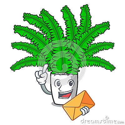 With envelope beautiful cartoon ferns in green foliage Vector Illustration