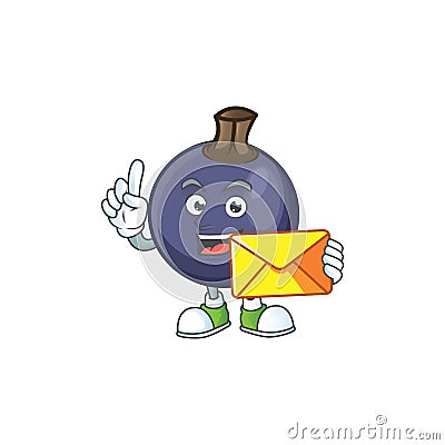 With envelope blackcurrant fruit of cartoon character shape. Vector Illustration
