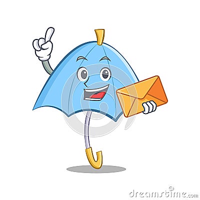 With envelope blue umbrella character cartoon Vector Illustration