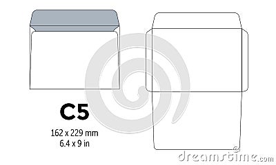 Envelope c5 template for a4, a5 paper with cut lines Vector Illustration