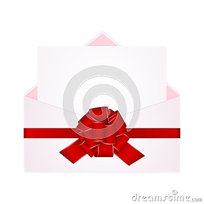 Envelope with Clean Card and Red Bow Ribbon. Vector Illustration