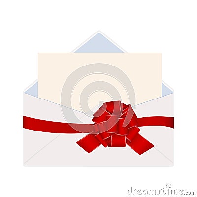 Envelope with Clean Card and Red Bow Ribbon. Vector Illustration