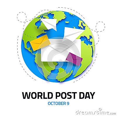 Envelope with colorful earth design concept for world post day Cartoon Illustration