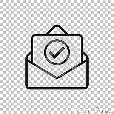 Envelope with confirmed document icon in flat style. Verify vector illustration on white isolated background. Receive business Vector Illustration