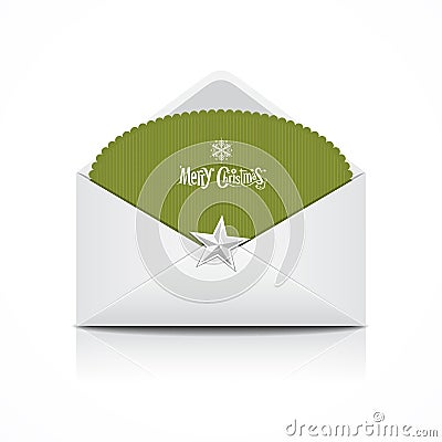 Envelope and green card merry christmas Vector Illustration