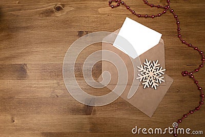 Envelope with greeting card on new year and Christmas Stock Photo