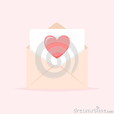 Envelope with heart. Love mail, Valentine s day greeting. Cute vector illustration in flat cartoon style Vector Illustration