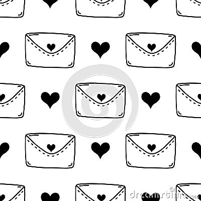 Envelope with heart seamless vector pattern. Closed love letter, secret romantic message. Mail for Valentine's Day Vector Illustration
