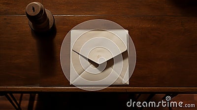 Elegantly Formal Paper Envelope On Wood Table - Inspired By Laurent Grasso Stock Photo