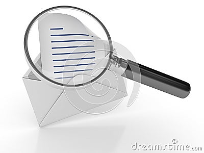 Envelope Letter with Magnifying Glass Stock Photo