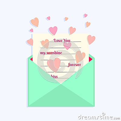 Envelope with Love Letter and Hearts Flying Around. Vector Illustration