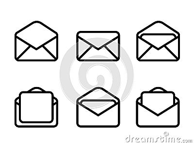 Envelope mail email icon set collection open closed outline line style simple message symbol communication Vector Illustration