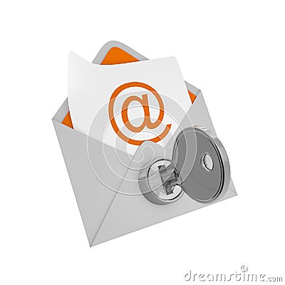 Envelope mail with key - security concept Stock Photo