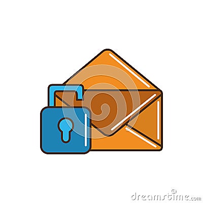 Envelope mail letter security padlock unlock line and fill Vector Illustration