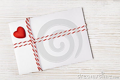 Envelope Mail Red Heart, Ribbon. Valentine Day, Love, Wedding Concept Stock Photo