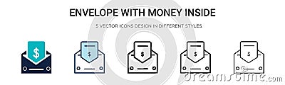 Envelope with money inside icon in filled, thin line, outline and stroke style. Vector illustration of two colored and black Vector Illustration