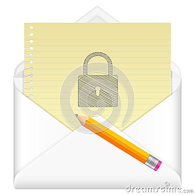 Envelope with drawing padlock symbol Vector Illustration