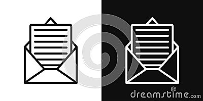 Envelope open icon set. open letter paper vector symbol. read newsletter mail sign. open email or mail web icon in black filled Vector Illustration