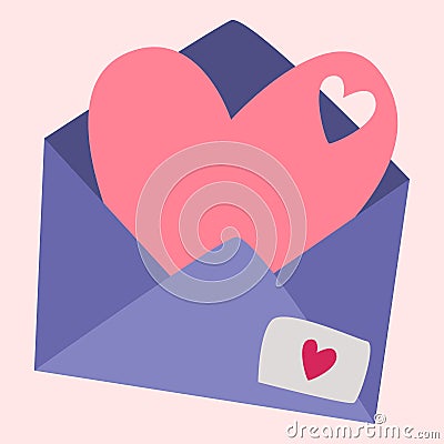 An envelope with a pink heart. Valentine card. Vector Illustration