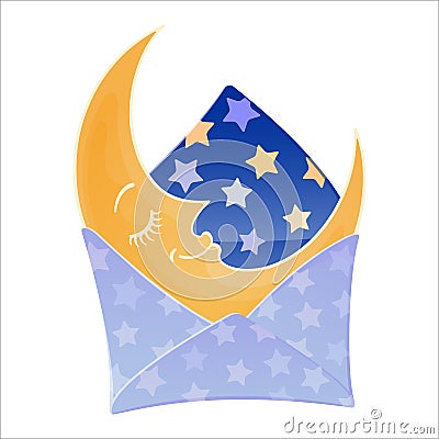 Envelope with a sleeping moon inside. Cute cartoon character. Starlight Night. Sweet dreams concept Vector Illustration