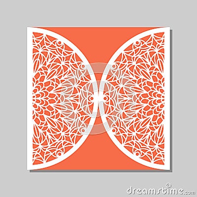 Envelope template with mandala lace ornament. Vector Illustration