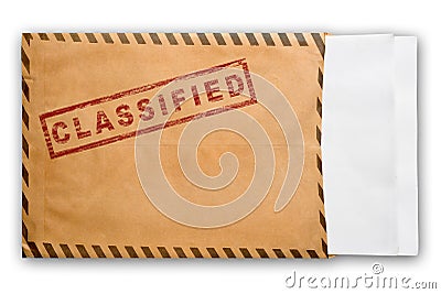 Envelope with top secret stamp and blank papers. Stock Photo