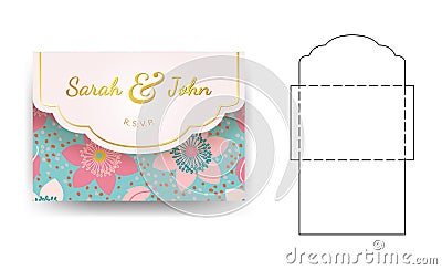 Envelope wedding invitation template with flower pattern. Vector Illustration
