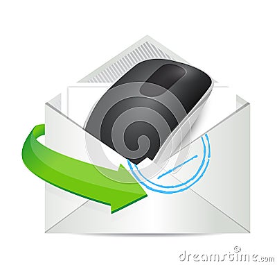 Envelope and Wireless computer mouse Stock Photo