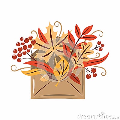 Envelope with yellowing autumn leaves. Vector Illustration