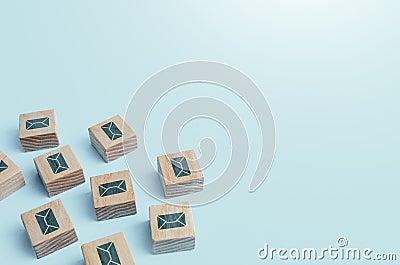 Envelopes and messages. Correspondence. Communication, e-mail newsletter. Protection of information. Public relations. Security Stock Photo