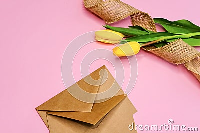 Envelops and tulips Stock Photo