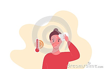 Enviroment issue and extreme weather concept. Vector flat people illustration. Heat wave red color thermometer symbol isolated on Cartoon Illustration