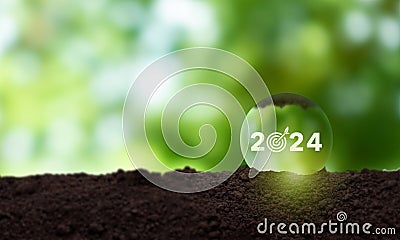 Enviromentally sustainable company target in 2024. Carbon neutral and net zero concept. Stock Photo