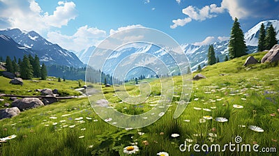 environment alpine meadows grassy Cartoon Illustration